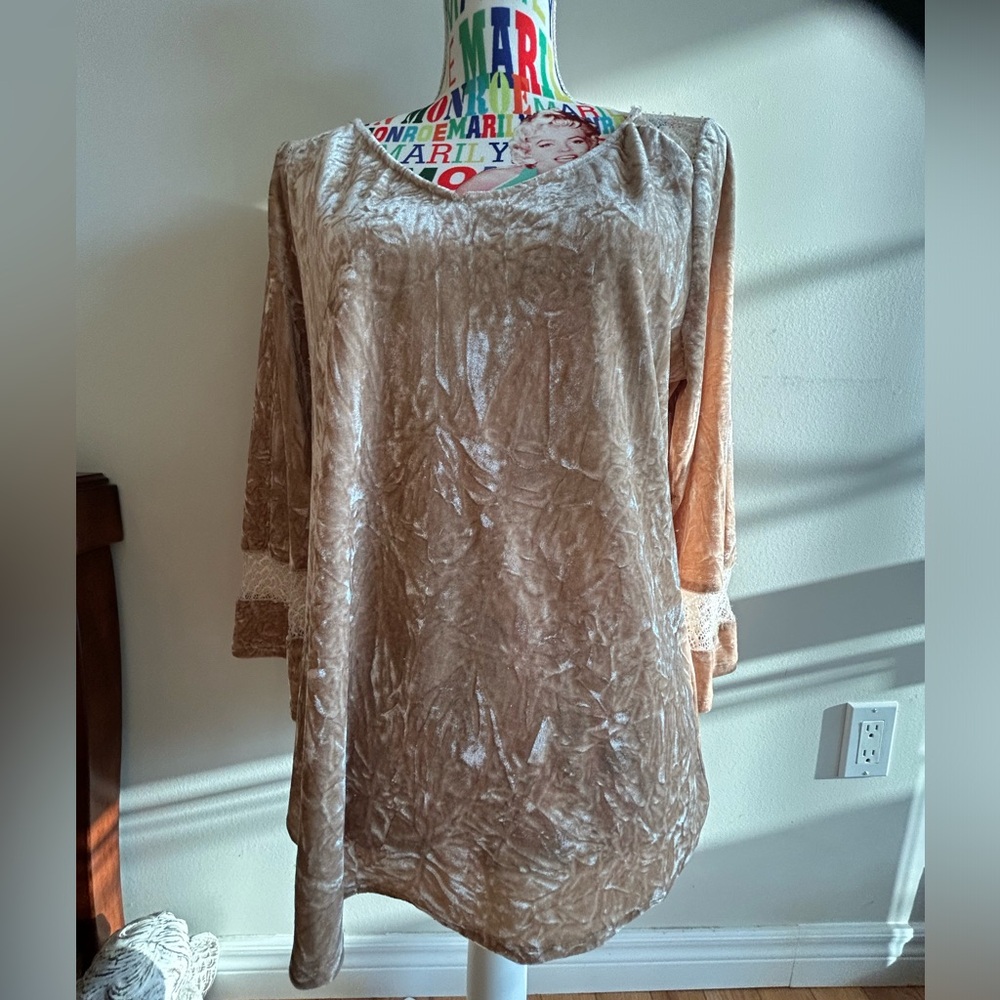 💥SALE💥Figueroa & Flower gold crushed velvet top with lace details